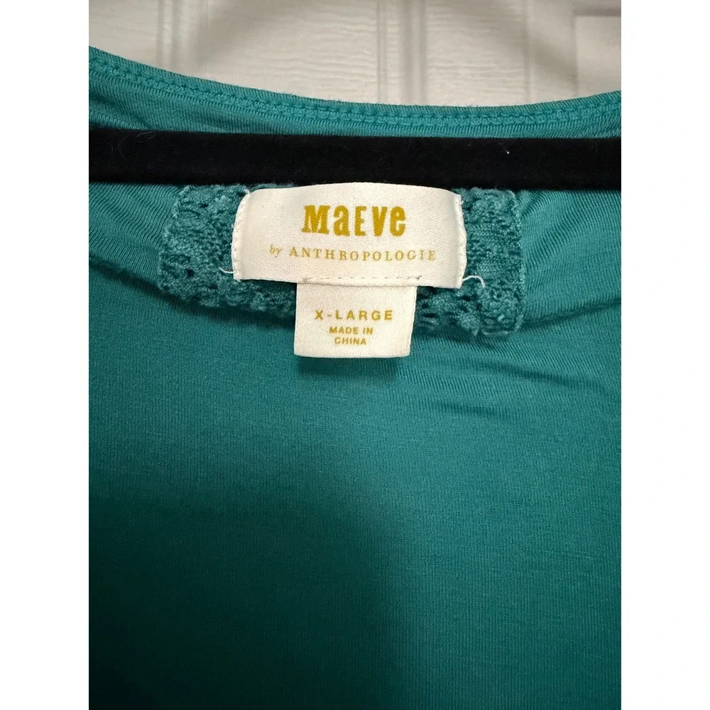 Maeve Anthropologie Gillian Teal Tiered Midi Dress Scoop Neck XL Boho Prairie